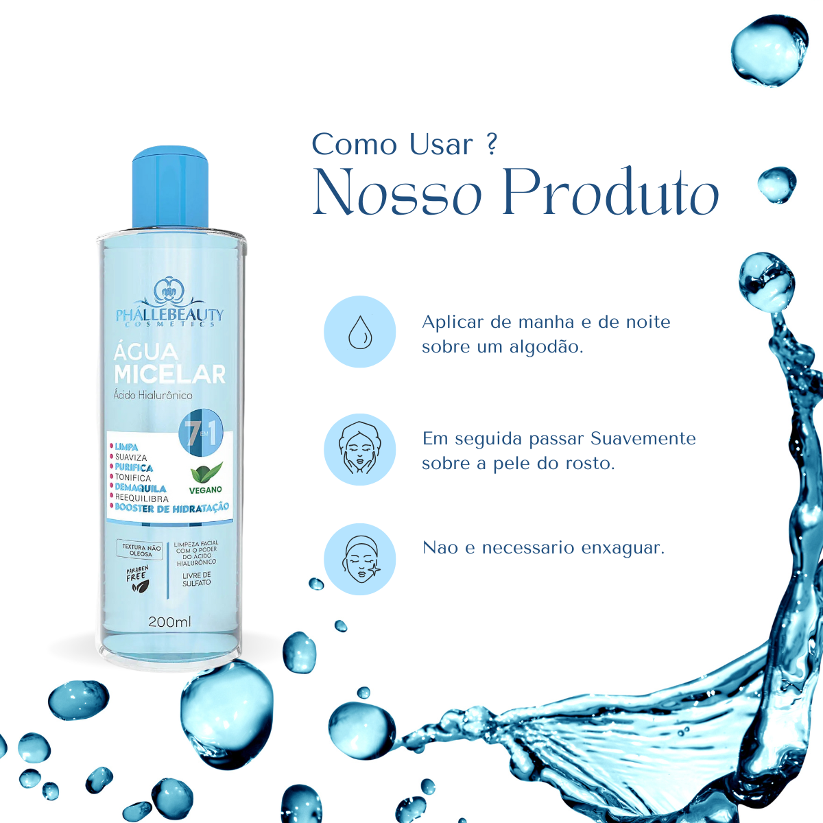 Agua Micelar 7 em 1 Acido Hialuronico - Phallebeauty - Imagem 3